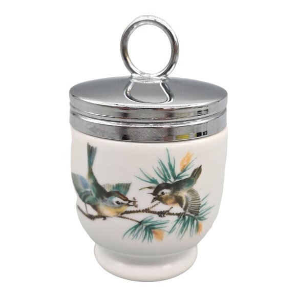 Royal Worcester Birds Egg Coddler Porcelain With Chrome Lid 3.5" Made in England - Picture 9 of 11